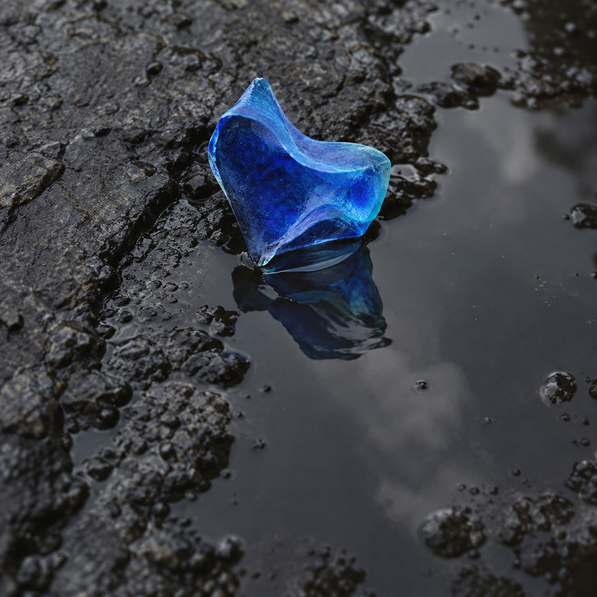 SKLUNK EP cover: a cobalt-blue glass fragment on wet dark stone